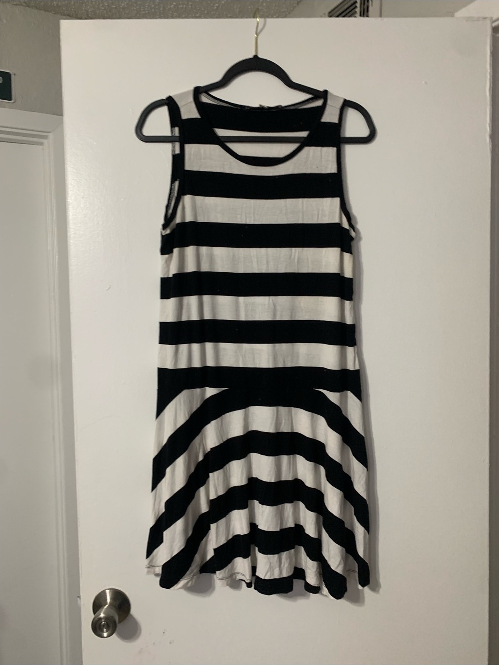 Ann Taylor Black and White Striped Sleeveless Swing Dress